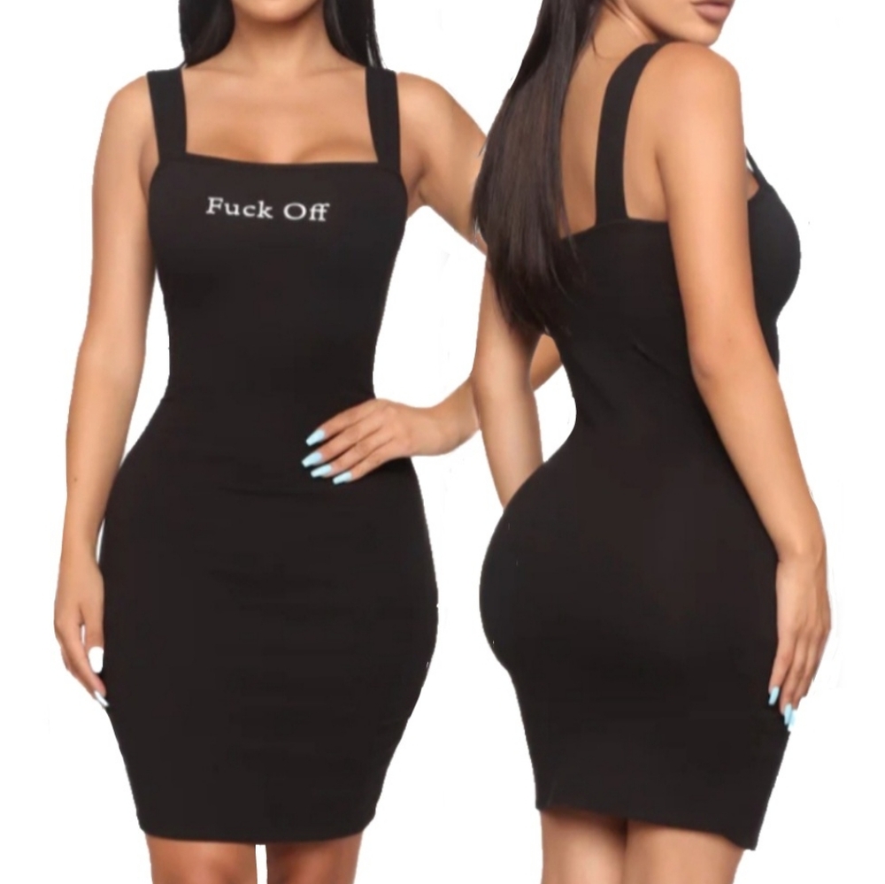 Fashion Nova F&#% off graphics get the point black square neck mini dress 2X NWT